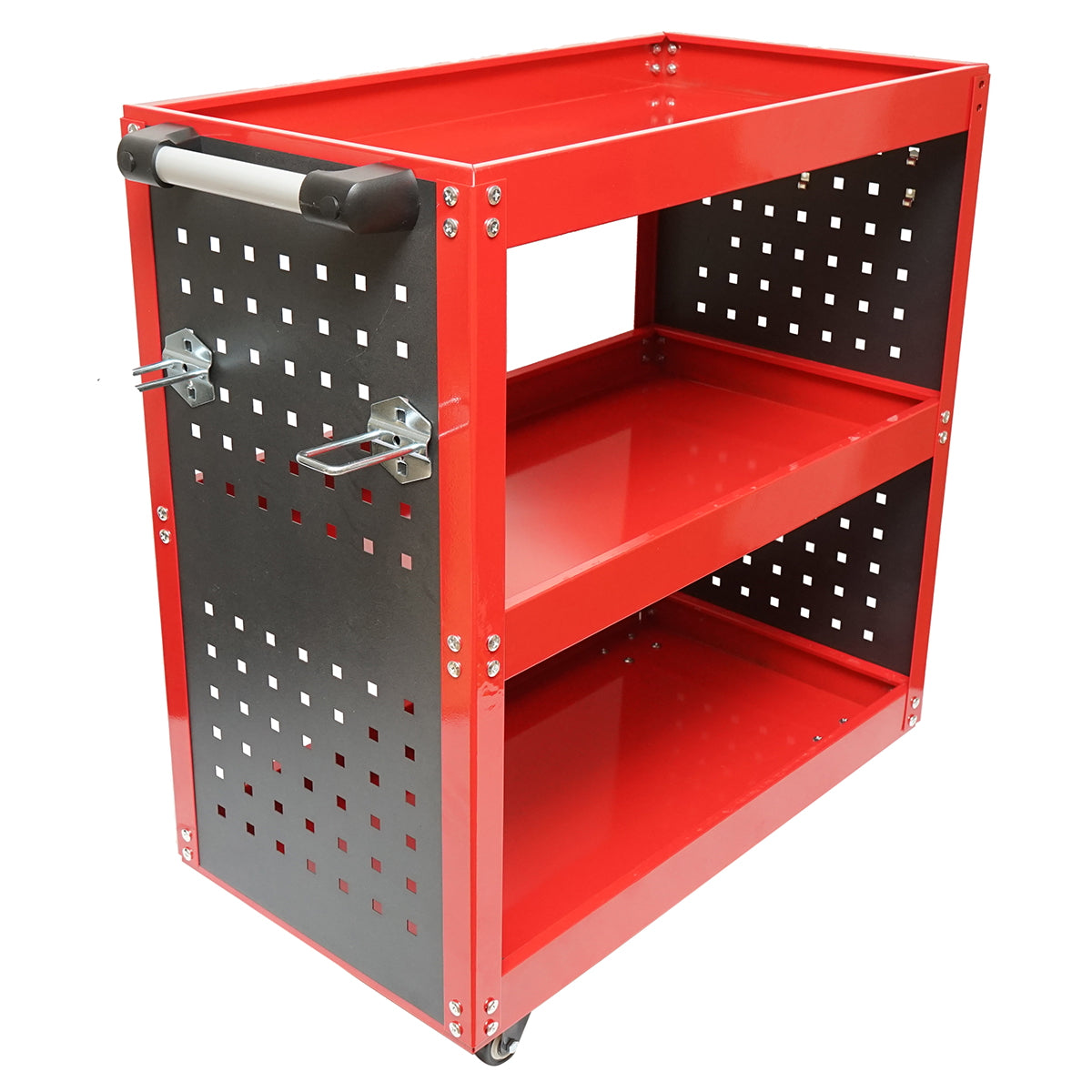 Metal cart on wheels with 3 shelves and tool holders 670x370x730mm