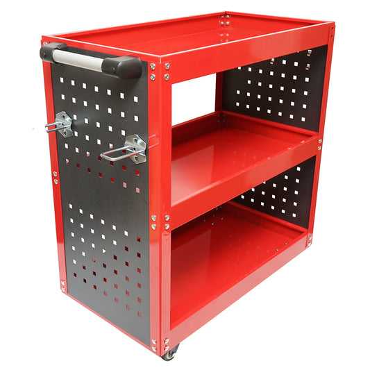 Metal cart on wheels with 3 shelves and tool holders 670x370x730mm