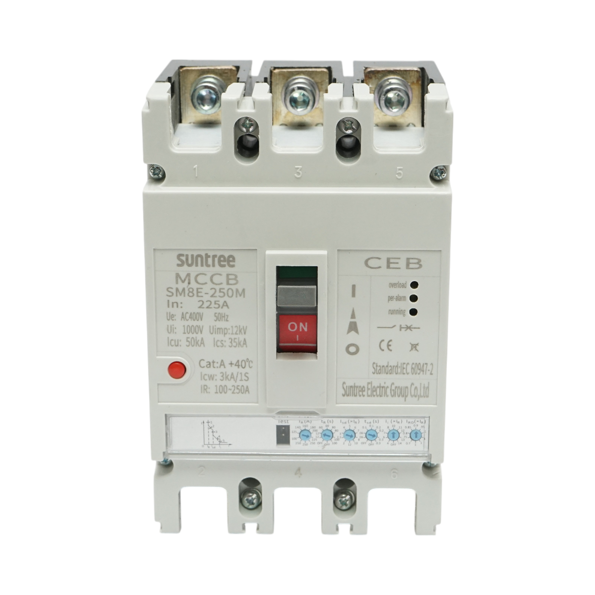 Automatic power circuit breaker MCCB 400V AC, 3P 225A, SM8E-250M Suntree