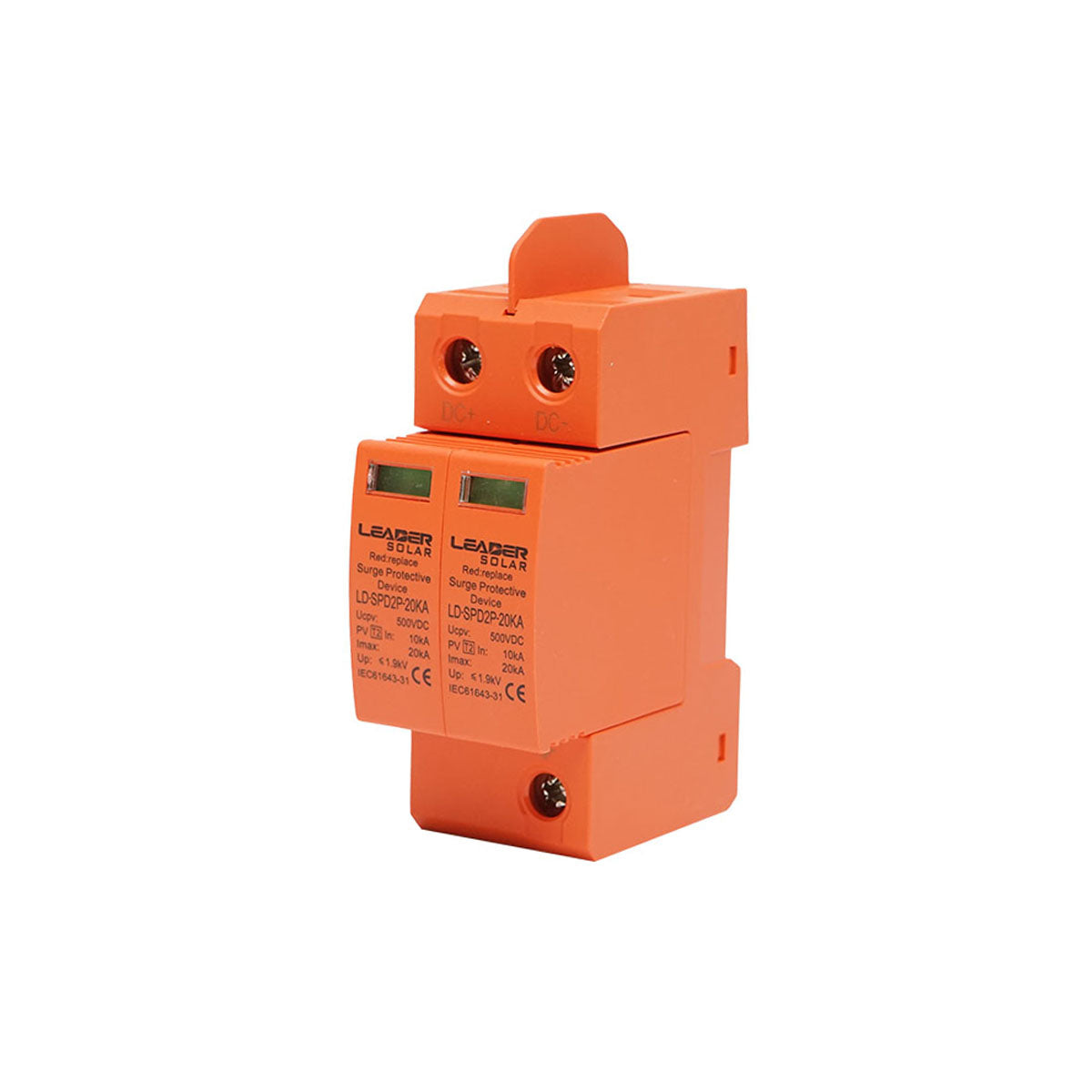 Surge arrester with signaling for photovoltaic systems LD-SPD-2P-20kA-500VDC Leader
