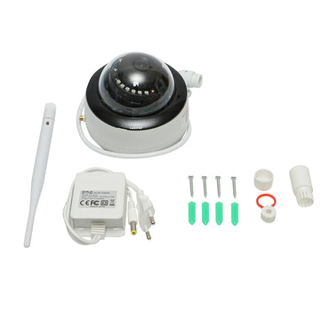 5 MP surveillance camera, P2P WIFI 2.4GHz, 360-degree rotating PTZ with motion sensor, human detection, and iCSee application.