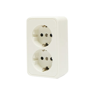 Double Schuko socket with grounding, white, PT 16A, 250V, applied with child protection, Breckner Germany