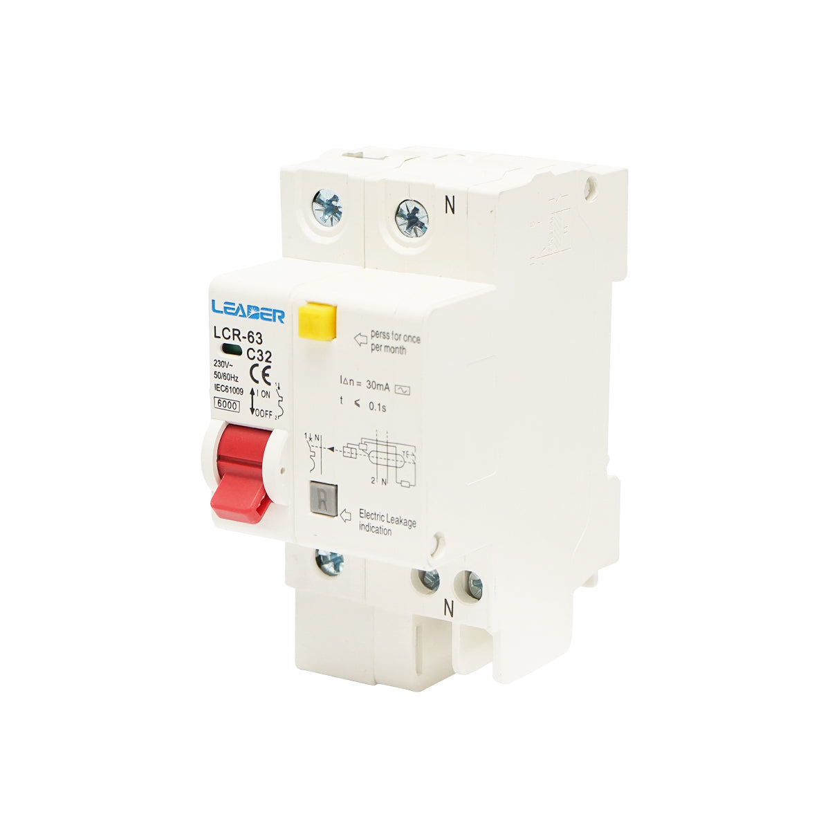 Differential safety 1+N, 32A, 30mA 2P Leader