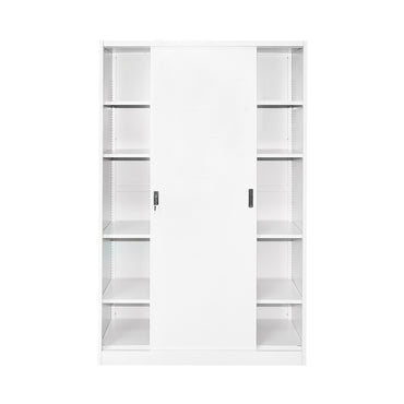 Metal locker cabinet 1900x1200x450mm with 2 secured sliding doors, 4 shelves, max 50kg/shelf, gray Breckner Germany