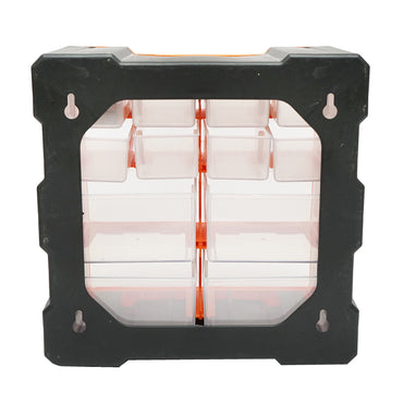 Modular orange plastic storage box, 12 drawers 267x262x157mm Breckner Germany
