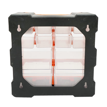 Modular orange plastic storage box, 12 drawers 267x262x157mm Breckner Germany