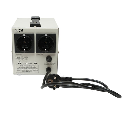 Automatic single-phase voltage stabilizer with relay 500VA/140-260V, 2 Schuko sockets 230V, LCD display Breckner Germany