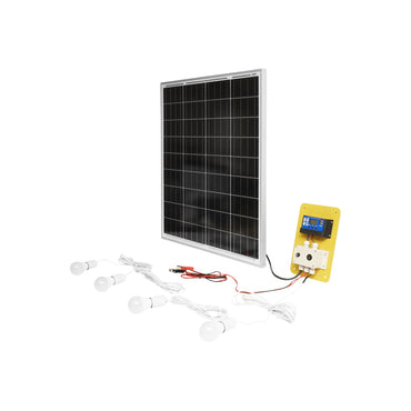 75W photovoltaic monocrystalline solar panel set 790x690x75mm 12-24V 4 LED bulbs 9W Breckner Germany