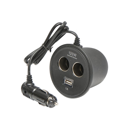 Triple adapter lighter for cup holder with 1m cable