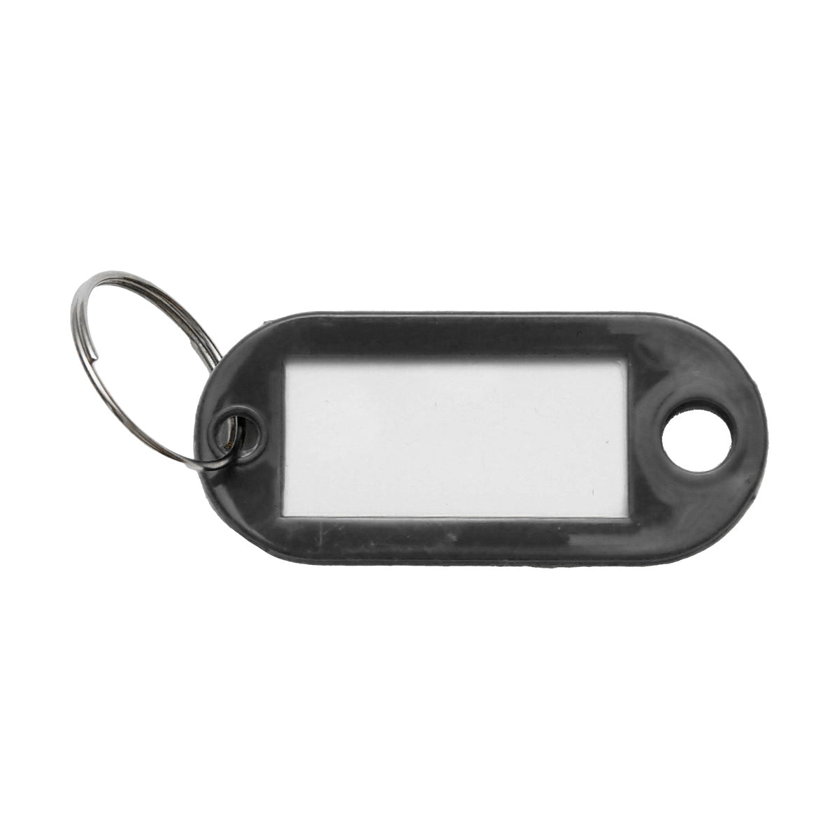 Black keychain with label