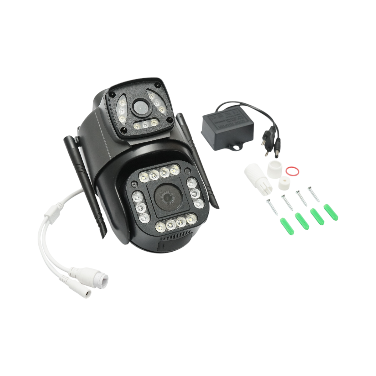 Dual lens 4MP 1080P surveillance camera, WIFI & 4G, PTZ with motion sensor, human detection and V380 Pro application