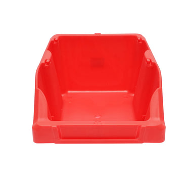 Red plastic storage box 295x195x130mm
