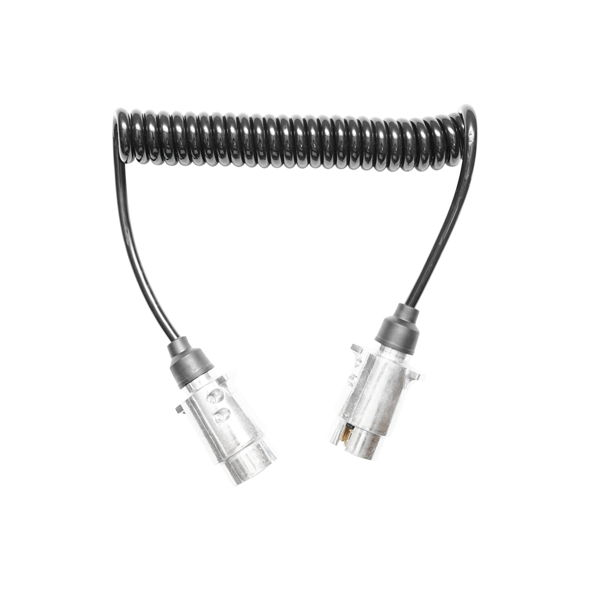 Flexible electric spiral cable 2.5M, 7 pins for trailer with 2 metal male connectors Breckner Germany