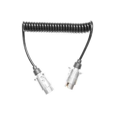 Flexible electric spiral cable 2.5M, 7 pins for trailer with 2 metal male connectors Breckner Germany