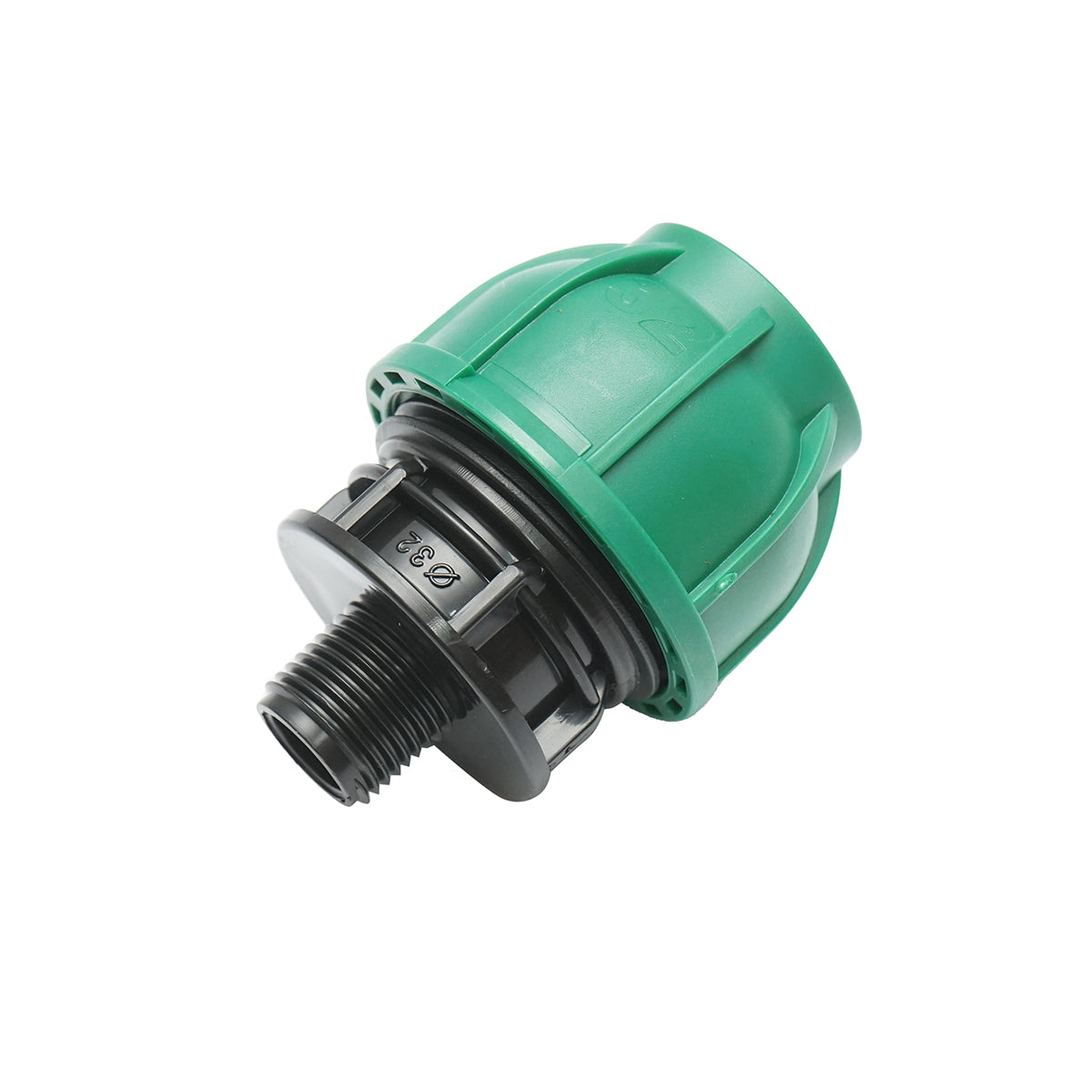 Compression fitting with external thread D32mmx1/2 inch, PN10 Bar for irrigation systems