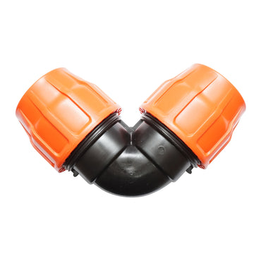 Equal diameter compression Layflat D3x3 PN6 connector for irrigation systems.