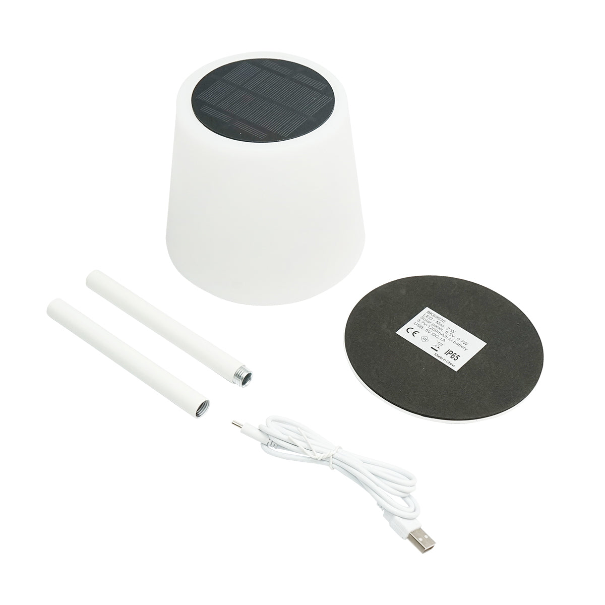 2W LED solar table lamp, 0.7W solar panel, 3.7V 1200mAh battery, USB 5V 1A, white Breckner Germany