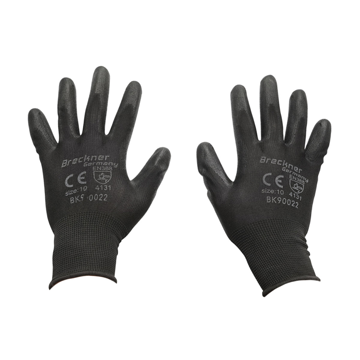 Synthetic work gloves, rubberized black, size 10, Breckner Germany