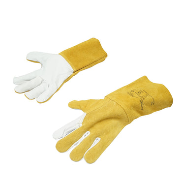Leather welding gloves with lining, protective cuff 15cm yellow-white size 10 Breckner Germany