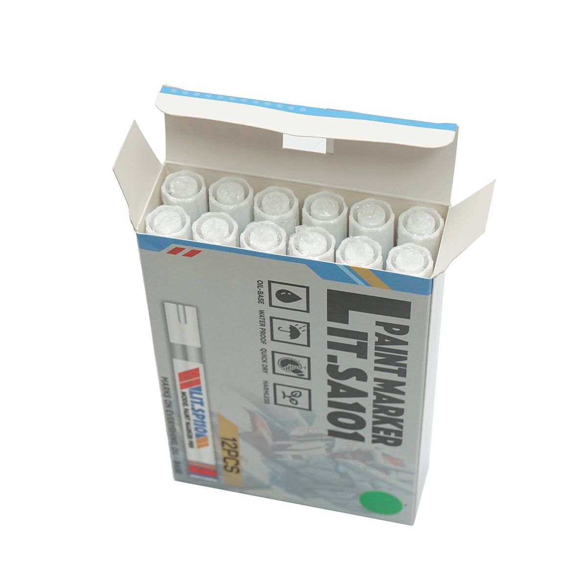 Green oil-based paint marker, waterproof, quick-drying, 12 pieces