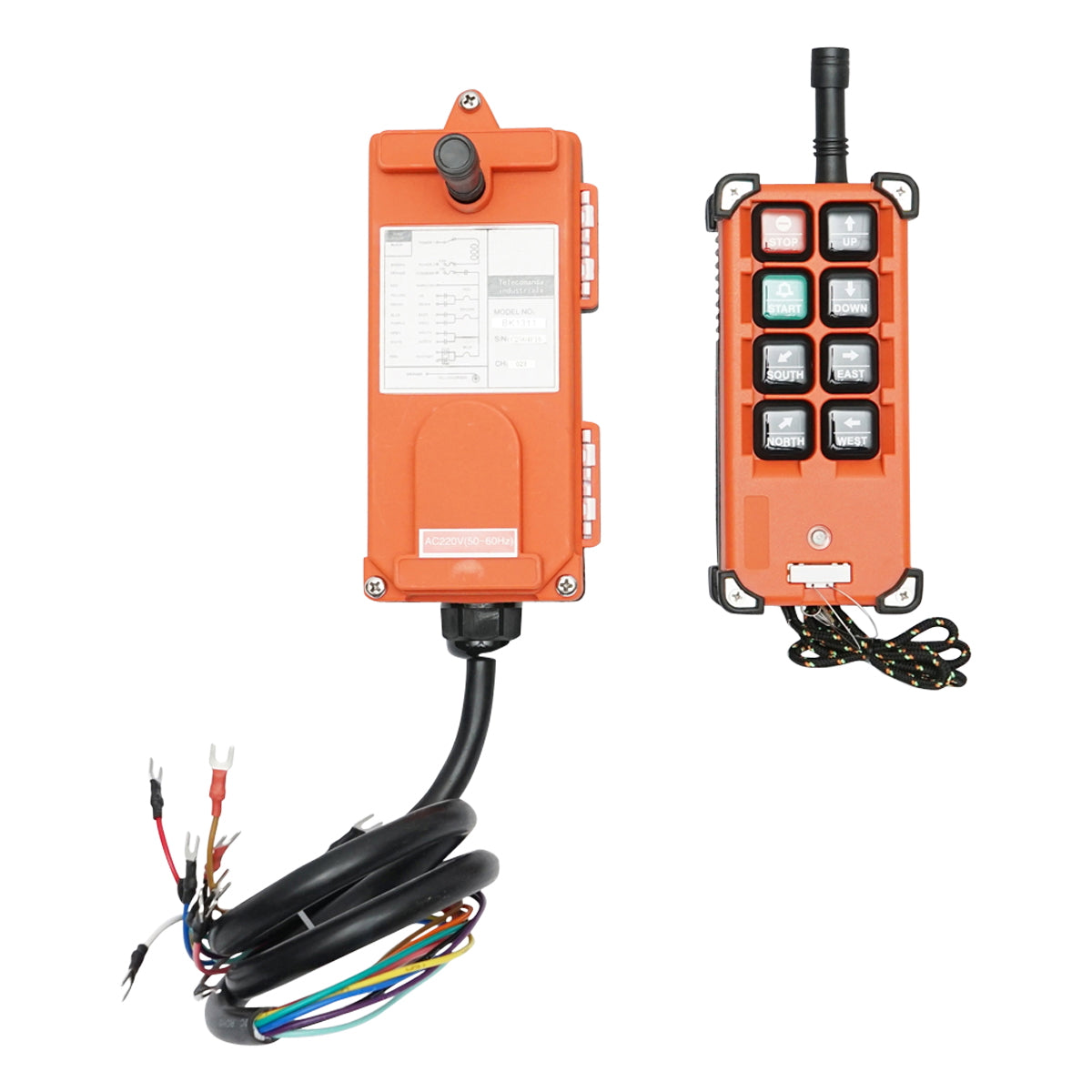 Wireless industrial remote control with 6 AC 220V commands and water protection Breckner Germany