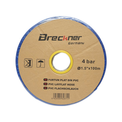 Flat water hose for irrigation made of PVC 1.5 toll length 100m, PN4 Breckner Germany
