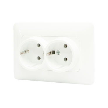 White double Schuko socket with grounding ST 220V - 250V, 16A recessed