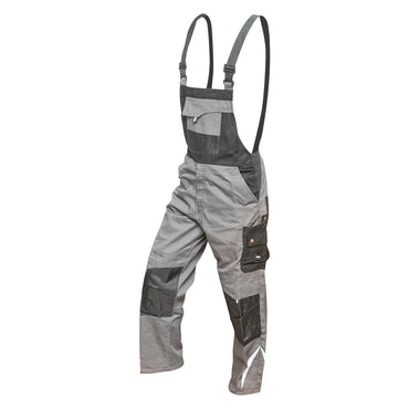 Work pants with bib, polyester with cotton overalls, gray with black, L Breckner Germany