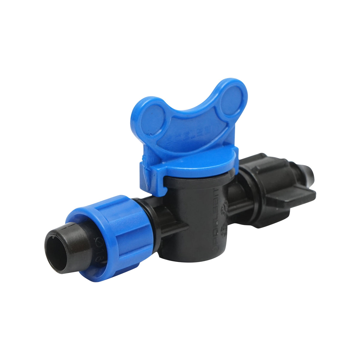 Equal drip tube faucet D16mm, PN4, for irrigation systems.