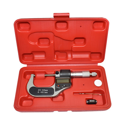External micrometer with digital display and enamel frame, metric 25-50mm