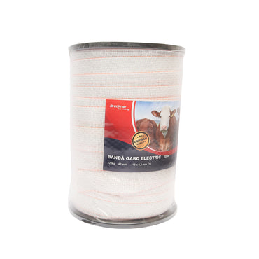 White-orange band roll, width 40mm 10x0.3mm with a length of 200m, resistance 1ohm/m electric fence Breckner Germany