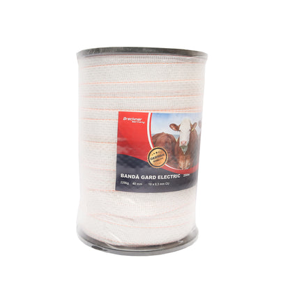 White-orange band roll, width 40mm 10x0.3mm with a length of 200m, resistance 1ohm/m electric fence Breckner Germany