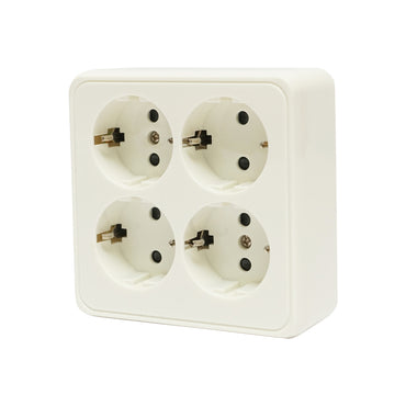 Schuko socket with 4 inputs, white grounding for 16A, 250V, applied with child protection Breckner Germany