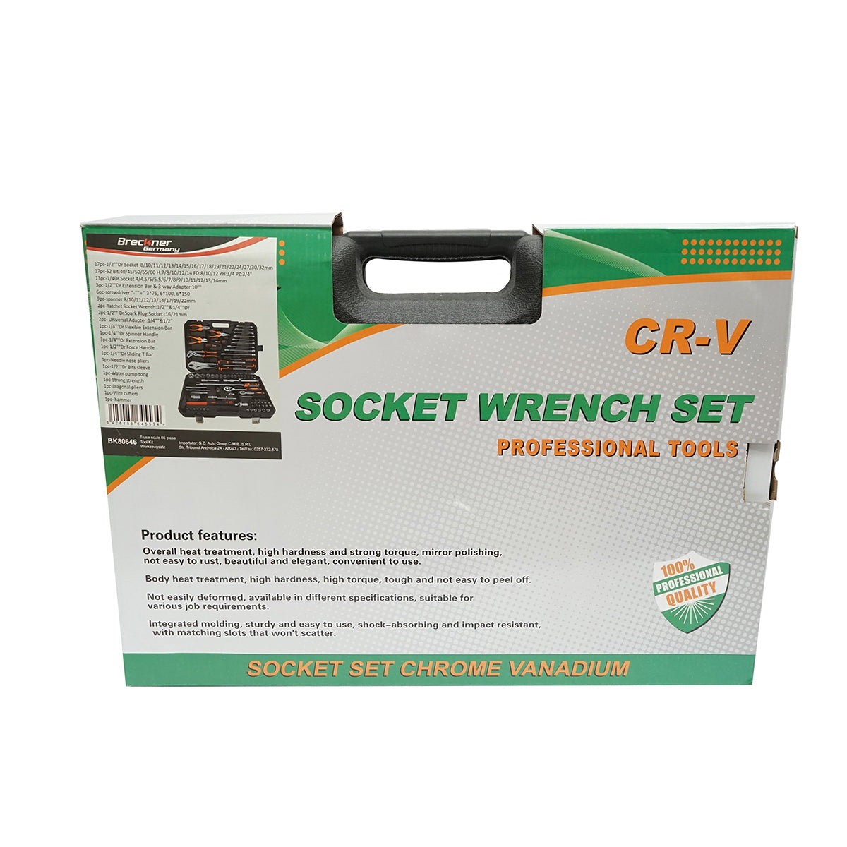 Socket wrench set, fixed, bits, screwdrivers, and tools 86 pieces Breckner Germany
