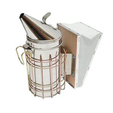 Stainless steel bee smoker with thermal shield cylinder and leather bellows 160mm