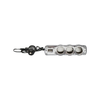 Triple adapter for lighter and 1 USB port with 1m cable