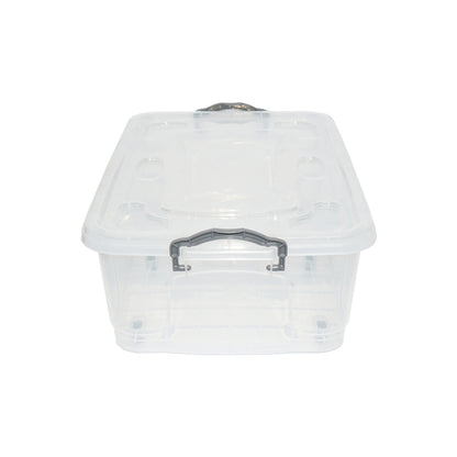 30L storage box with lid and wheels made of transparent plastic 630x400x200mm