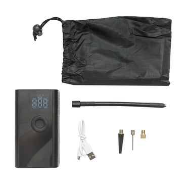 Black portable air compressor 36W rechargeable 4000mA battery with accessories