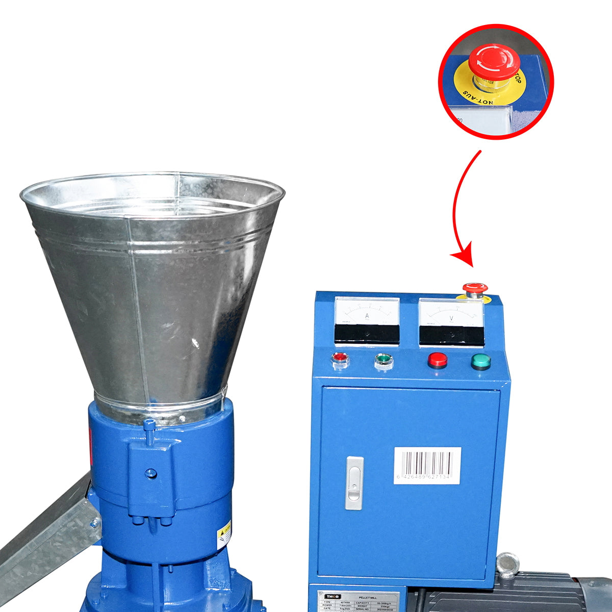 Feed granulator, grain press 7.5KW, 380V with a 6mm die and maximum efficiency of 150kg/H