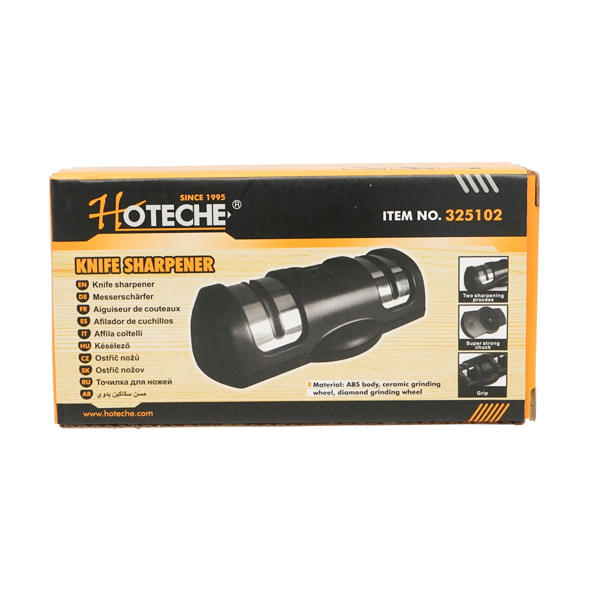 Device for sharpening metal and ceramic knives with non-slip suction cup 140x72x40 mm