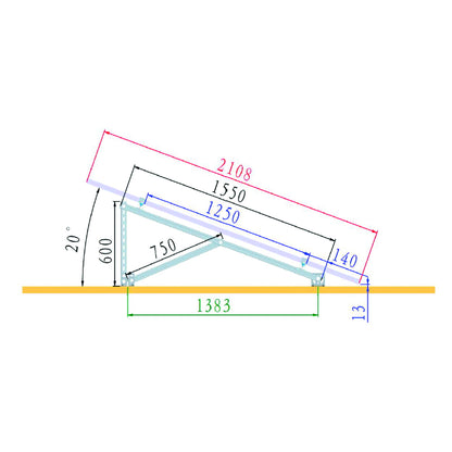 Complete mounting system on concrete for 4 photovoltaic solar panels with a 20-degree angle Breckner Germany