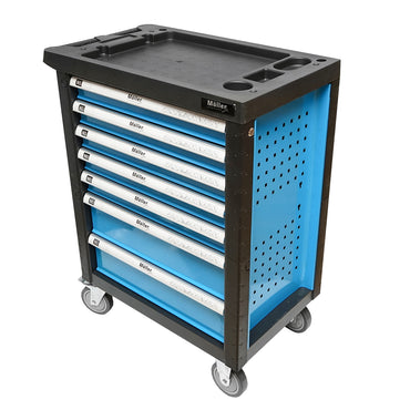 Metal tool cart cabinet with 7 drawers equipped with 496 pieces.