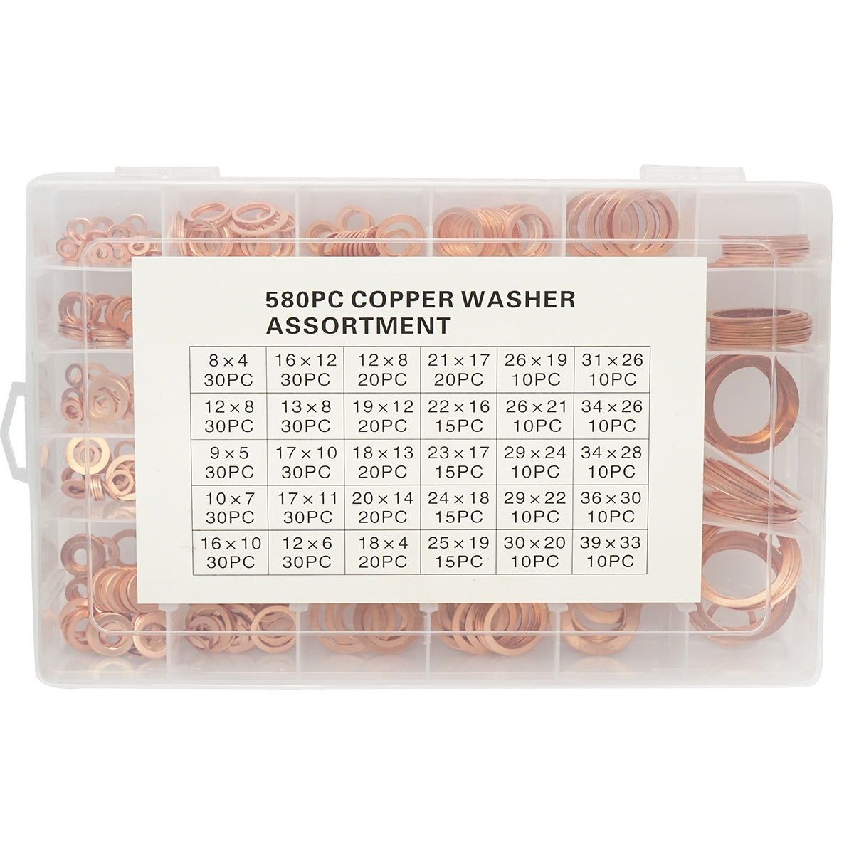 Copper washer set 580 pieces (diameter 4x8 --- diameter 30x36)