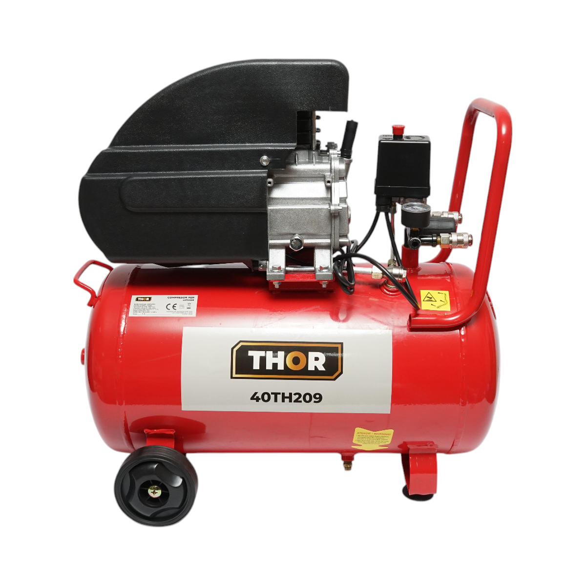 Air compressor with a volume of 50L, motor power 1.5KW/2HP, maximum pressure 8 bar, air intake volume 195L THOR