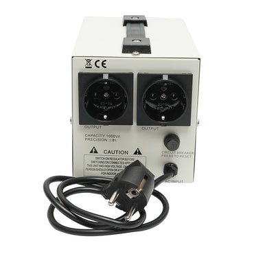 Automatic single-phase voltage stabilizer with relay 1000VA/140-260V, 2 Schuko sockets 230V, LCD display Breckner Germany