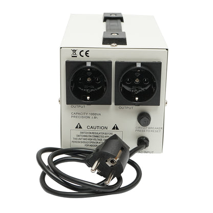 Automatic single-phase voltage stabilizer with relay 1000VA/140-260V, 2 Schuko sockets 230V, LCD display Breckner Germany