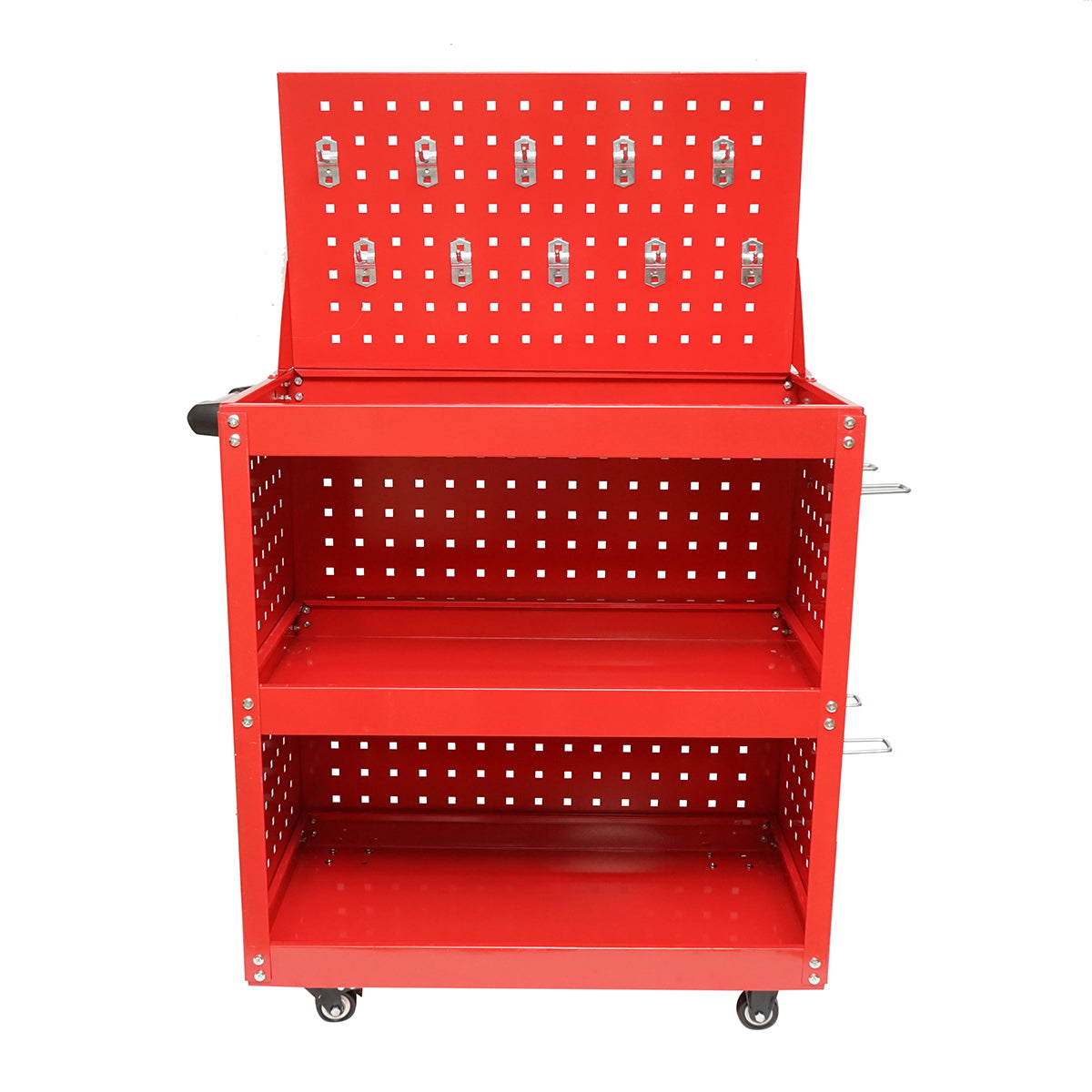 Metal cart on wheels with 3 shelves and panel with tool supports 660x360x1080mm