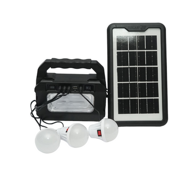 Portable LED lighting kit with 3 bulbs/projector, solar panel and 3.7V, 4500Ah battery for fishing camping GD-8080