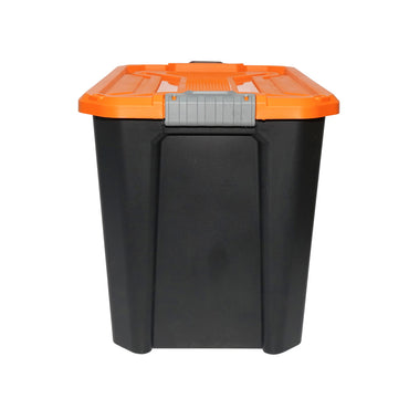 Box, heavy duty storage box 60L with lid, orange 580x380x405mm Breckner Germany