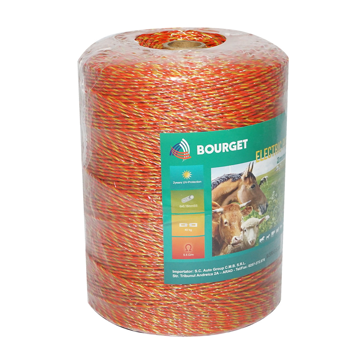 Roll of yellow-red wire 2mm 6x0.16mm SS, 1000m electric fence, resistance 5.5 Ohm Bourget